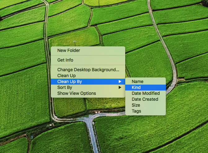 упорядочивание значков рабочего стола меню Clean Up By