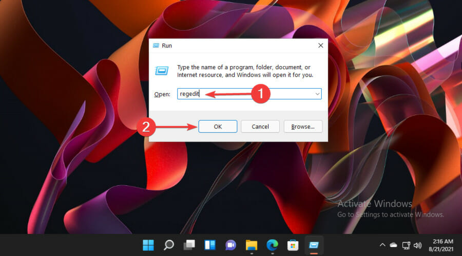 Запуск редактора реестра (regedit)