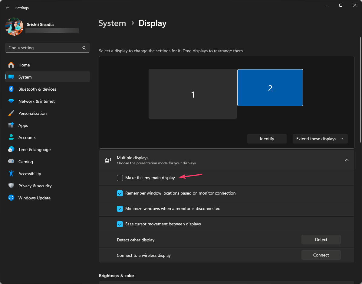 Сделать этот дисплей основным