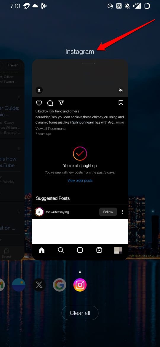 force close Instagram on Android