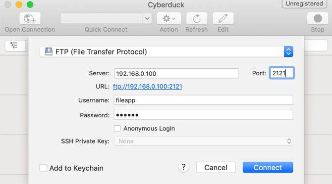Connecting to FileApp in CyberDuck