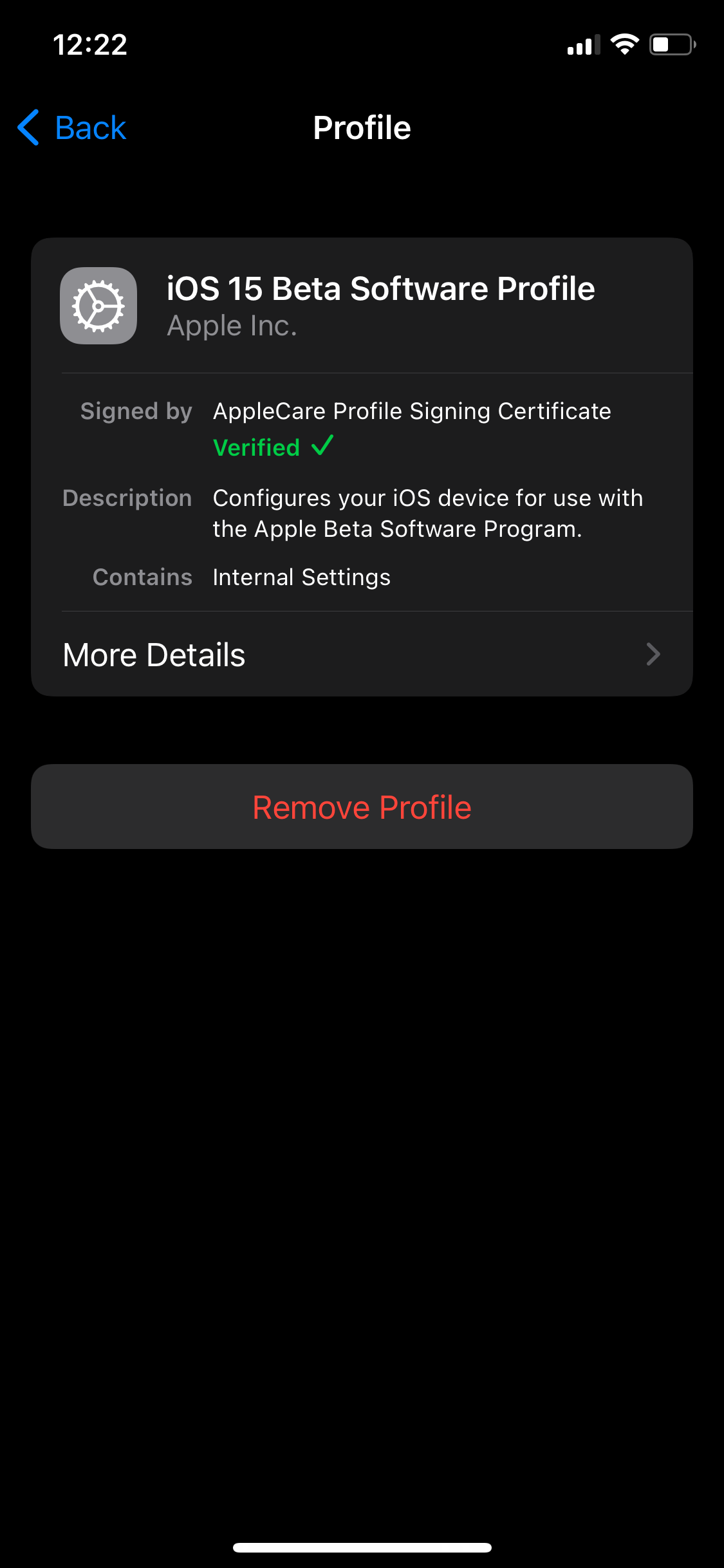 Удаление профиля iOS 15
