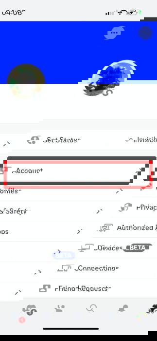 Экран раздела учетной записи в Discord