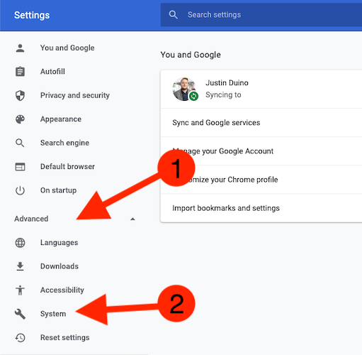 Раскройте раздел Дополнительно и выберите Система