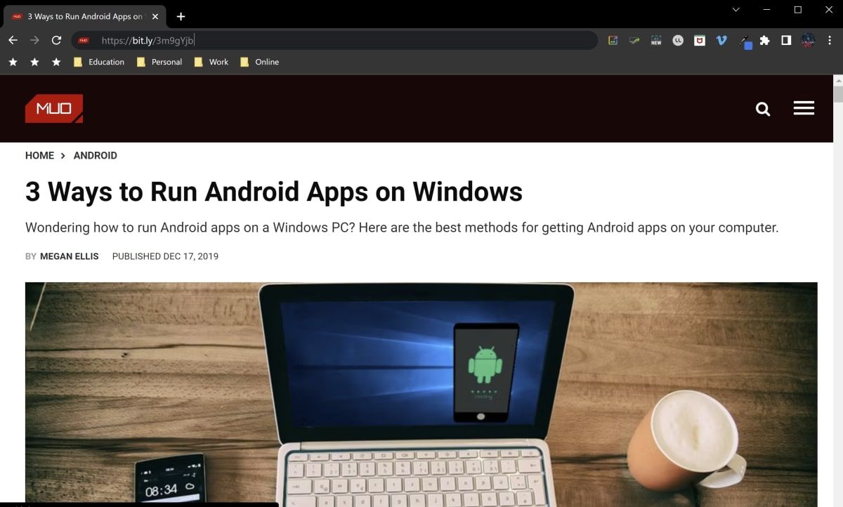 Страница с короткой ссылкой в браузере