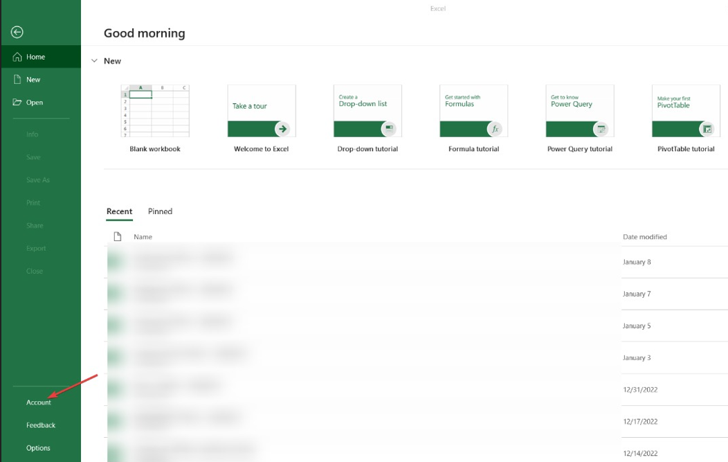Обновление Office через параметры учетной записи