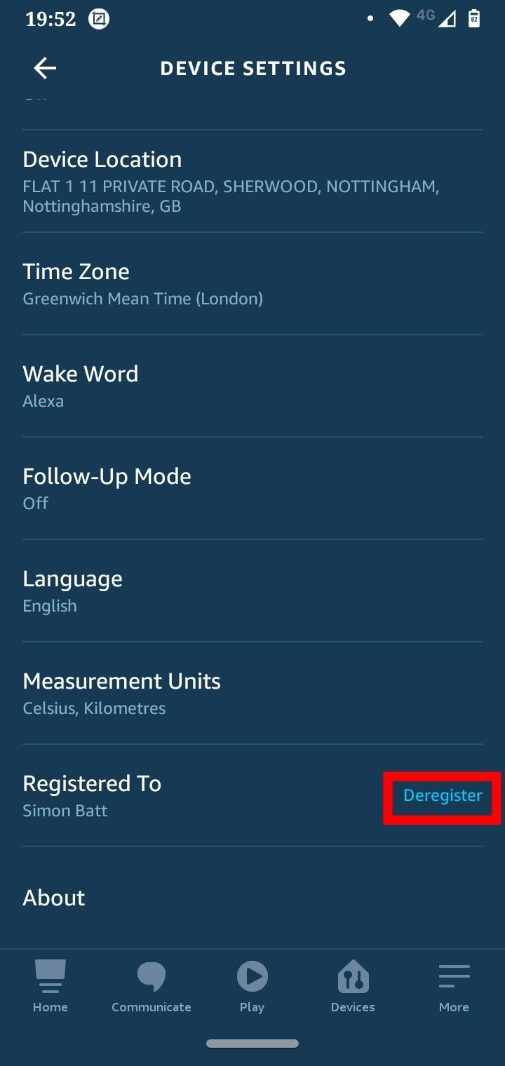 Опция выхода из регистрации устройства