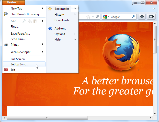 Форма создания учётной записи Firefox Sync