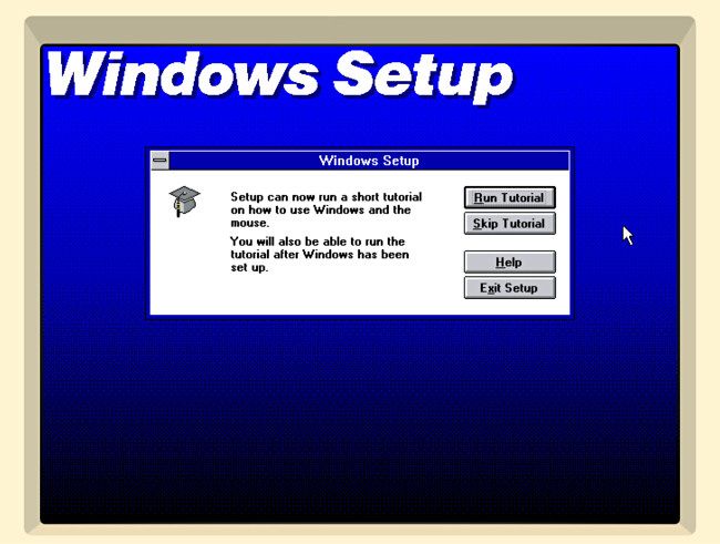 Опция пропуска учебника в установке Windows 3.1