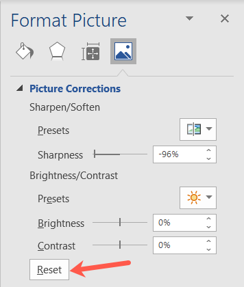 Сброс резкости до исходного состояния