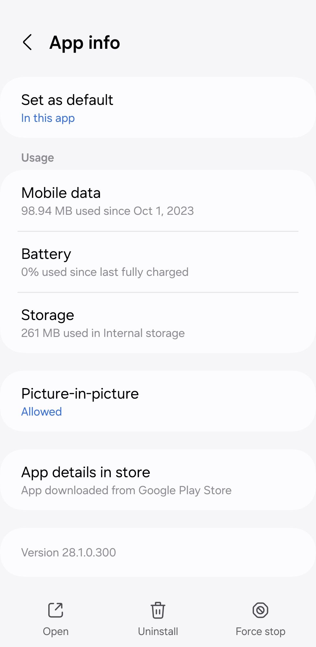 Страница сведений приложения Amazon в Android
