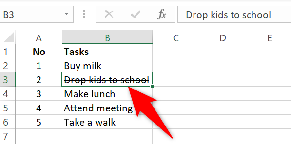 Зачёркнутый текст в Excel.