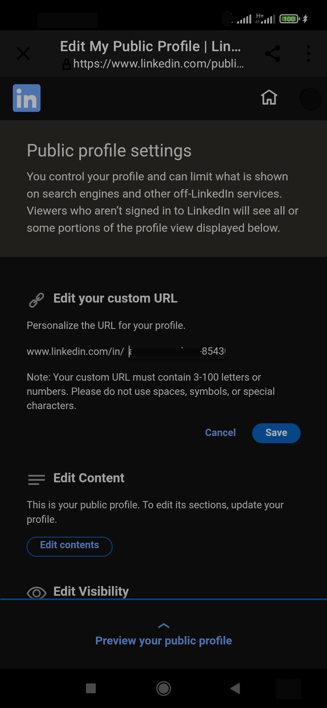 Кнопка Сохранить в приложении LinkedIn