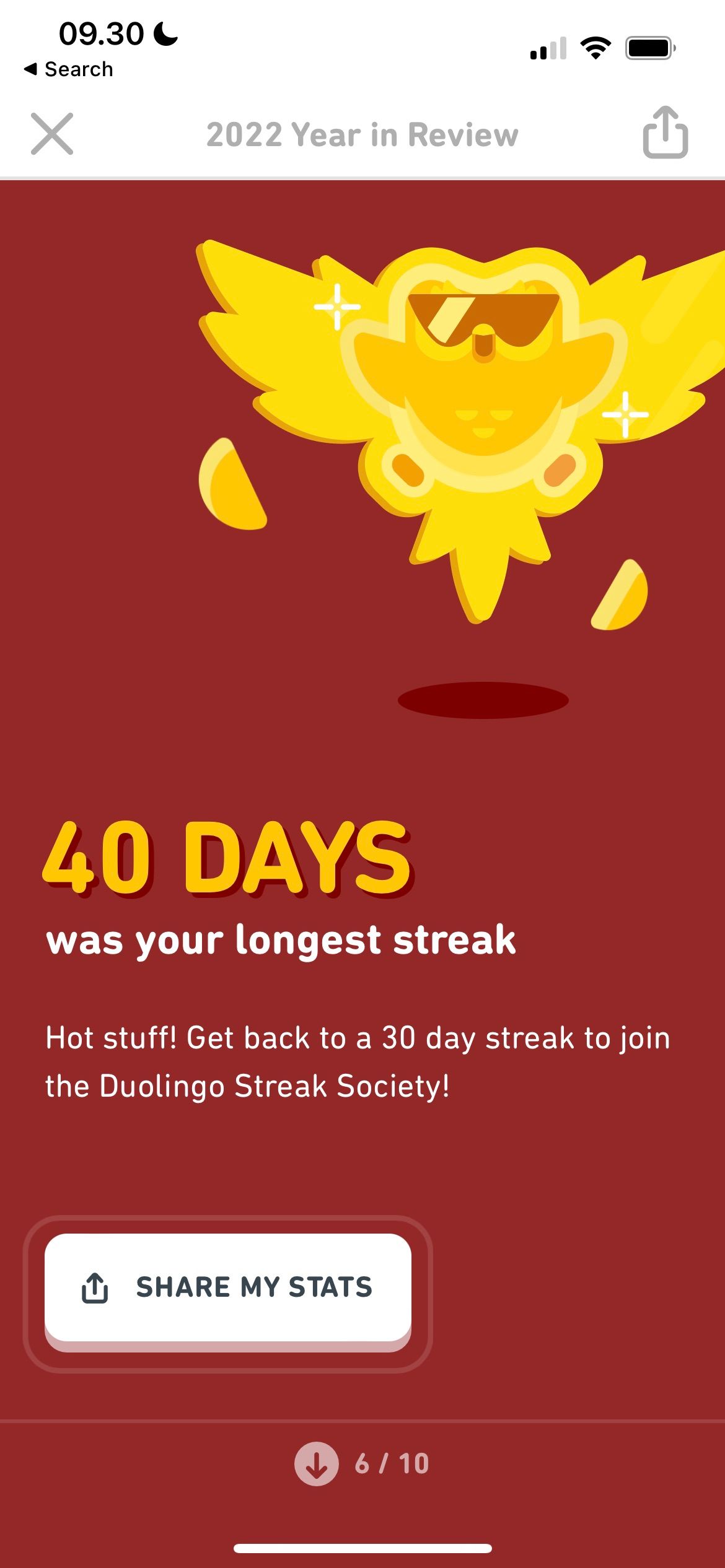 Скриншот серий в обзоре Duolingo