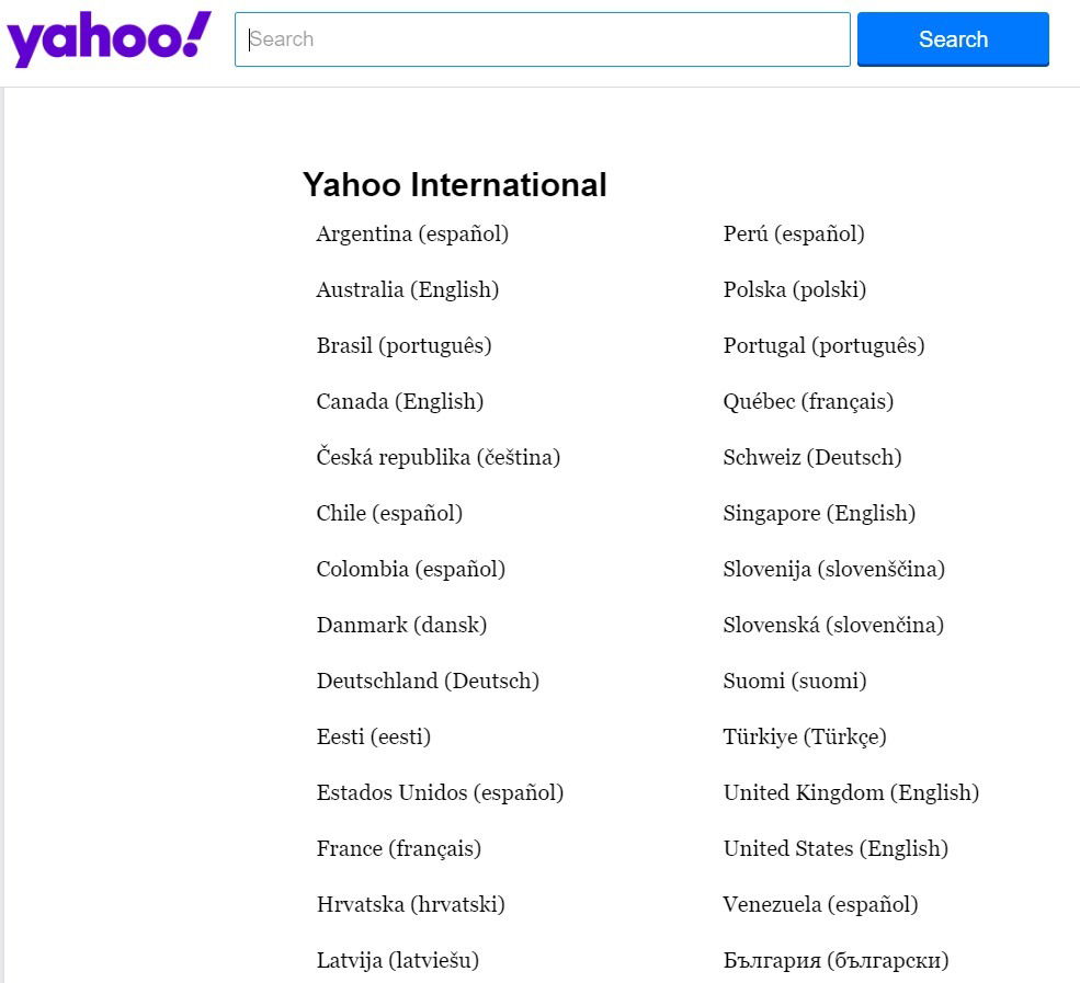Результаты Yahoo для выбранного региона