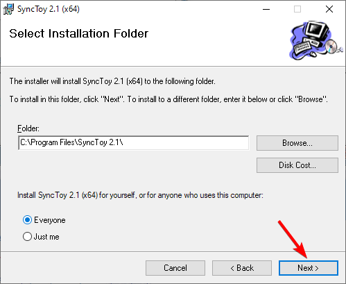 выбор каталога установки SyncToy