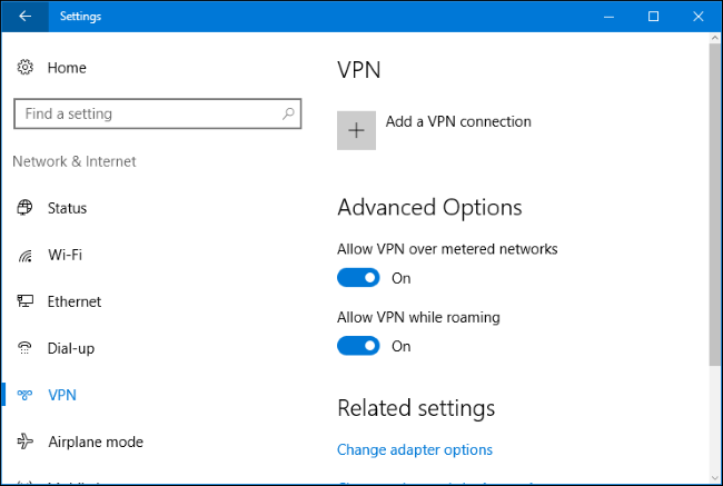 Окно добавления VPN-подключения в Windows 10