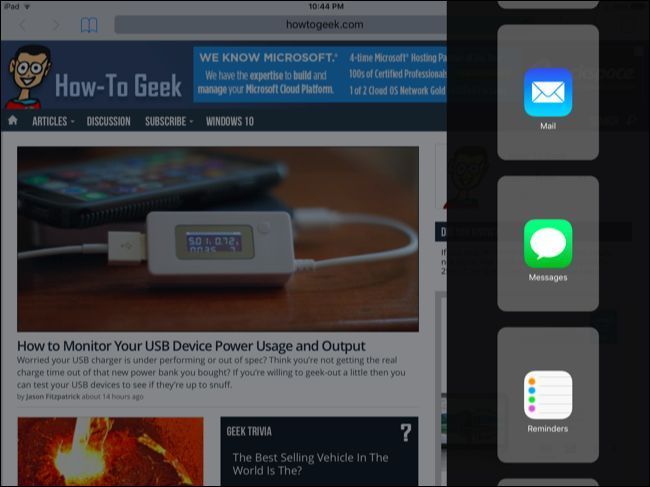 Slide Over: компактное приложение справа от основного экрана