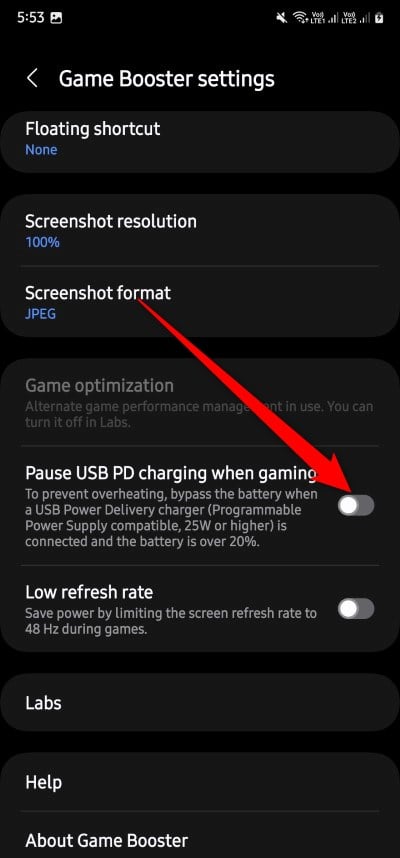 Опция приостановки PD-зарядки при игре