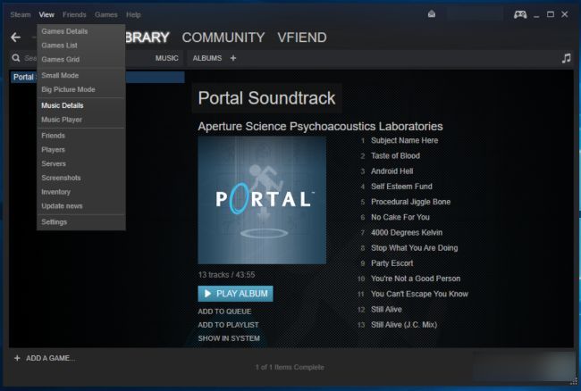 Просмотр локальной музыкальной библиотеки в Steam на рабочем столе