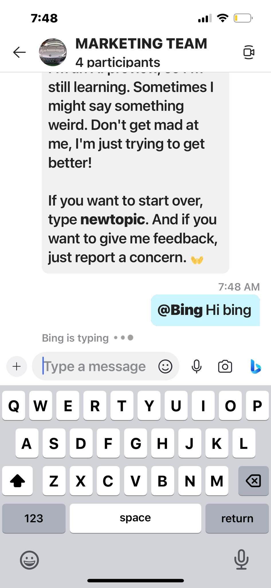 Sending a Message to Bing Chat in a Skype Group Chat