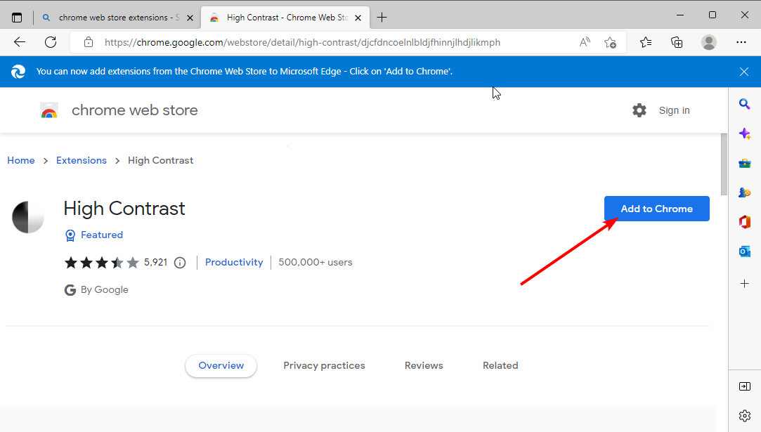 Кнопка Добавить в Edge/Chrome для установки расширения
