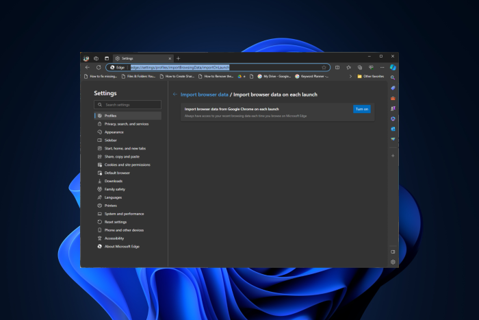 Как остановить импорт данных Chrome в Edge