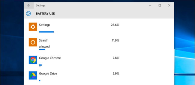 Список приложений и проценты потребления