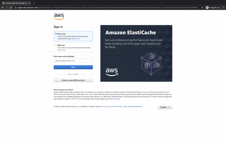 Страница входа AWS