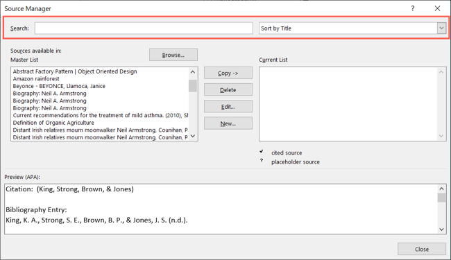 Параметры поиска и сортировки источников в Windows