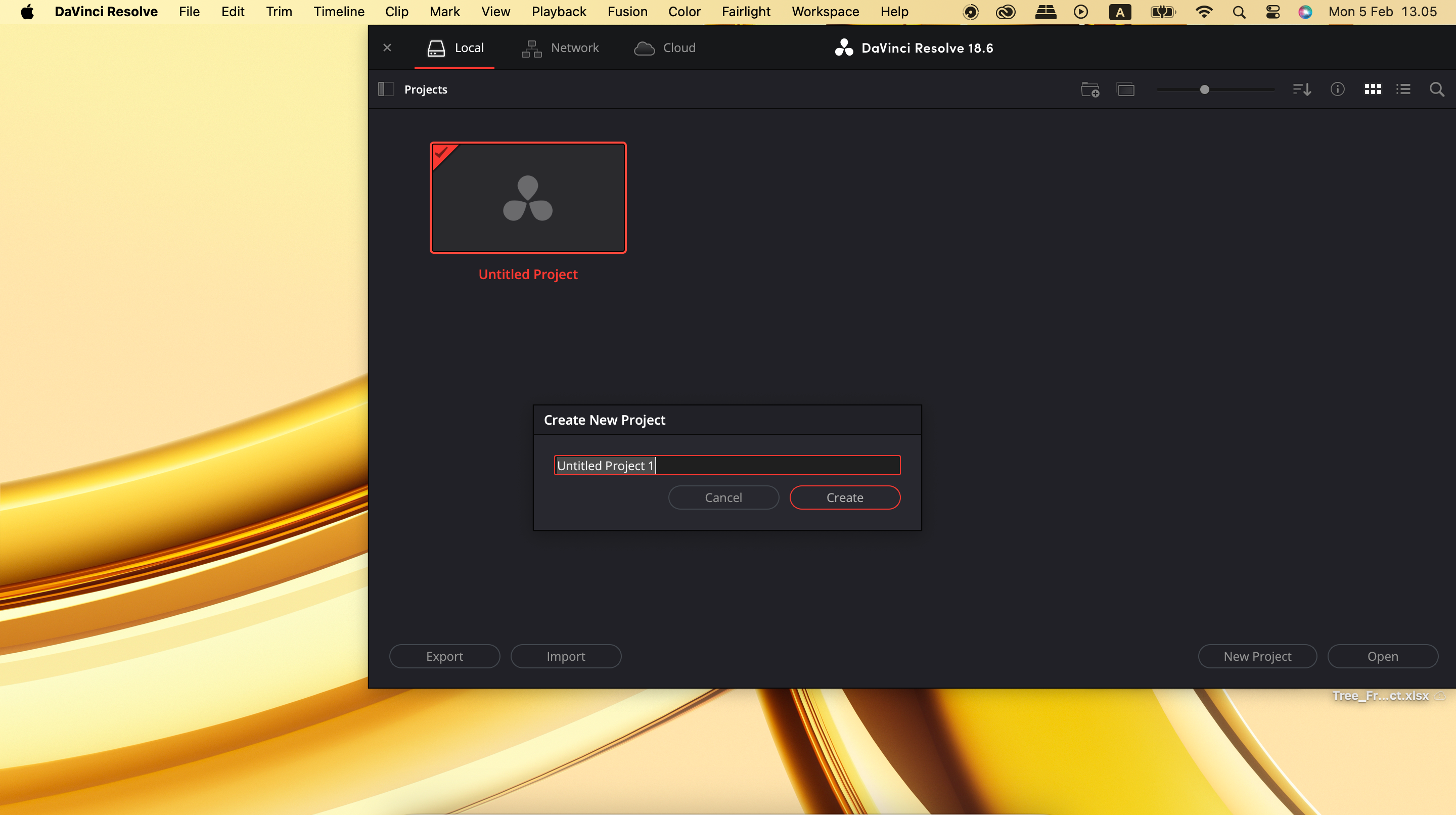 Создать новый проект в DaVinci Resolve