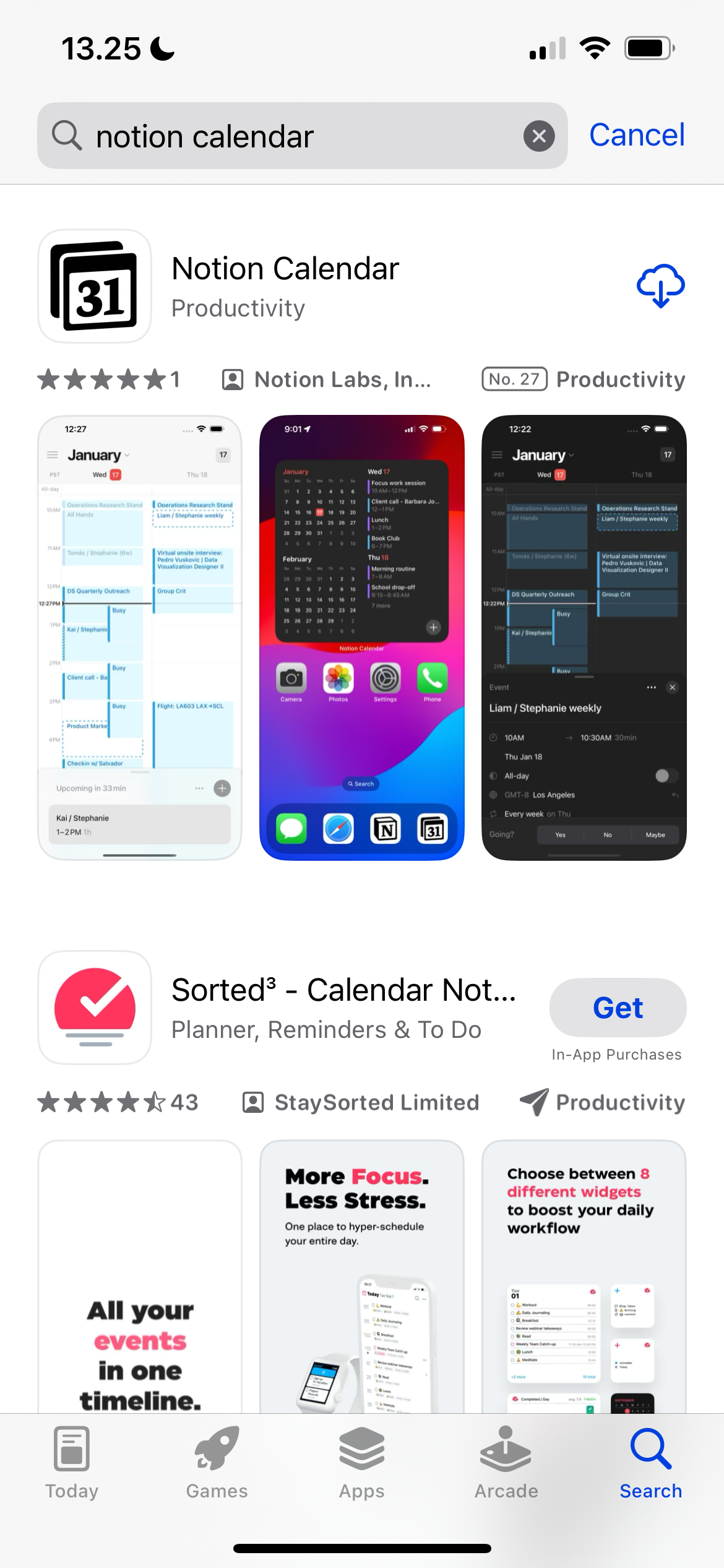 Результат поиска Notion Calendar в App Store