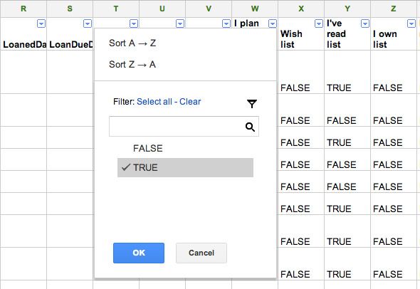 Применение фильтра в таблице для пометки 