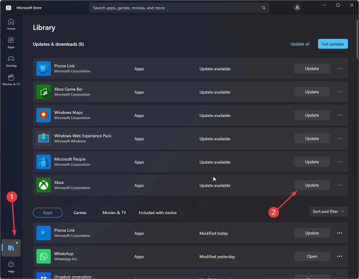 Обновление Xbox через Библиотеку Store