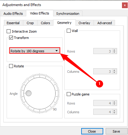 Выбор вида поворота в VLC