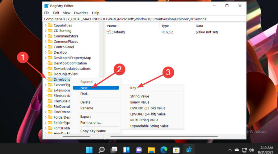 Создание ключа DriveIcons в реестре