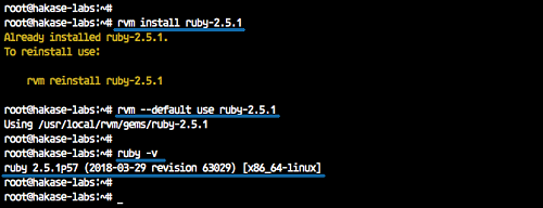 Экран с версией Ruby и rvm