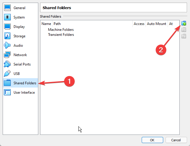 Добавление новой общей папки в VirtualBox