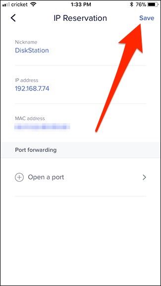 Поле для ввода статического IP-адреса в приложении Eero
