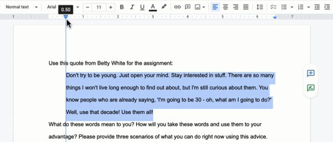 Отступ с помощью линейки