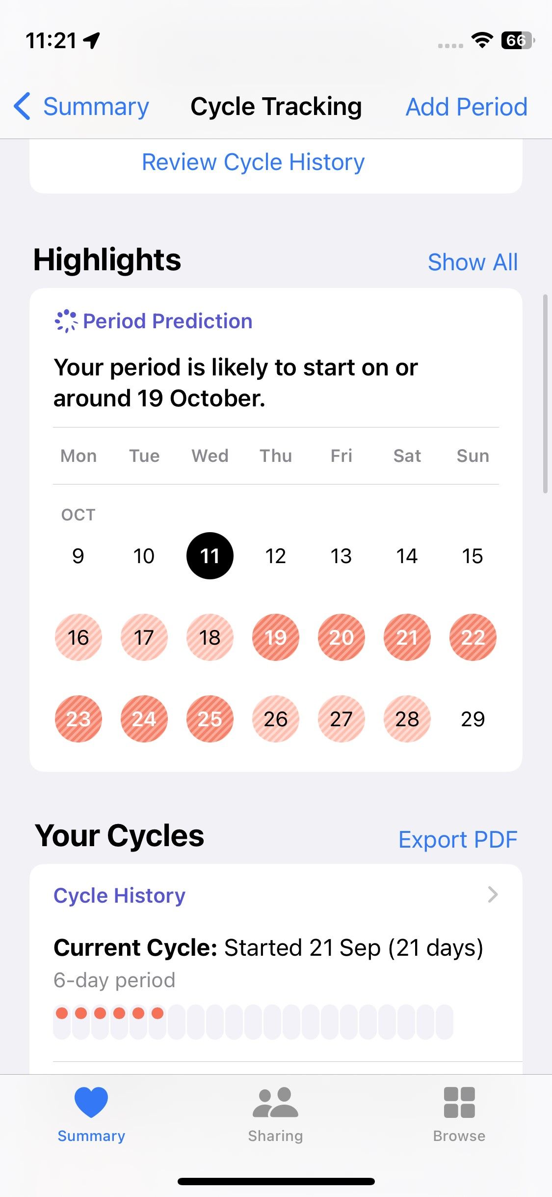 Подсказки по периоду в Cycle Tracking