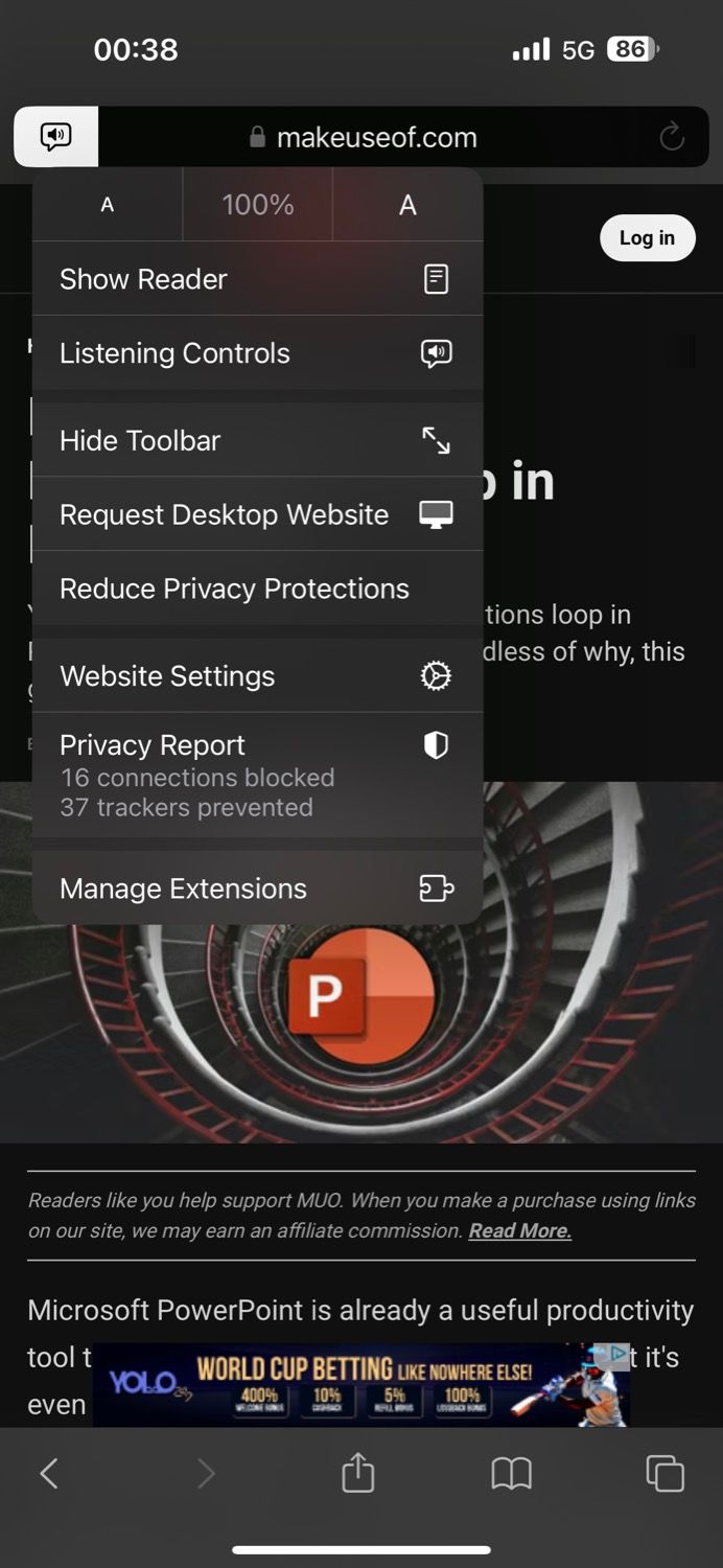 Listening Controls option in Safari address bar