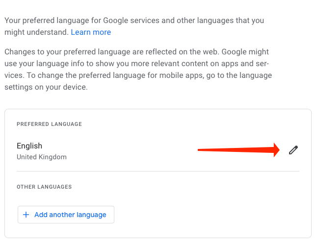 Измените предпочитаемый язык аккаунта