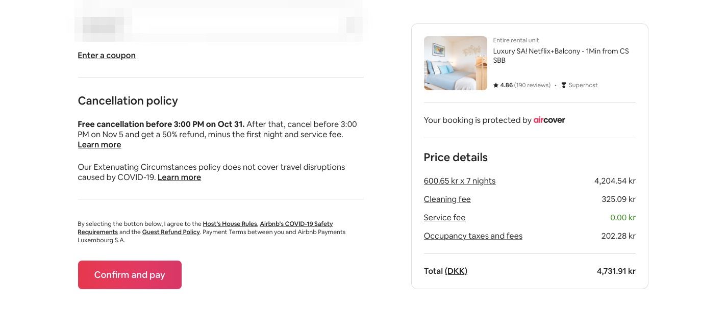 screenshot showing how to confirm and pay for an airbnb booking