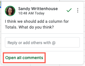 Кнопка Open All Comments для открытия боковой панели