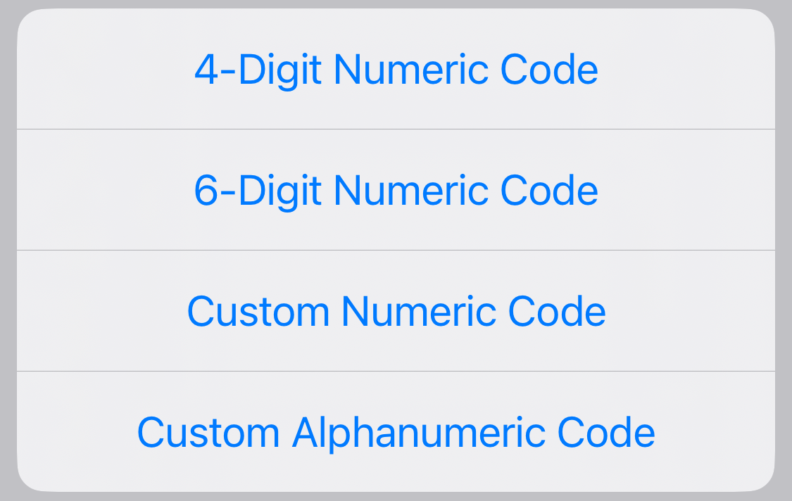 Дополнительные параметры кода‑пароля iPhone.