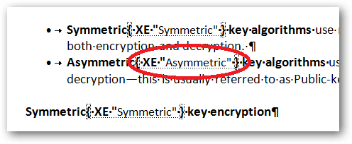 Примеры полей записей индекса, вставленных Word