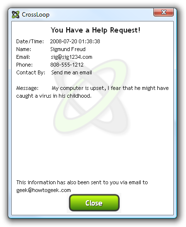 Уведомление о новом запросе в клиенте CrossLoop