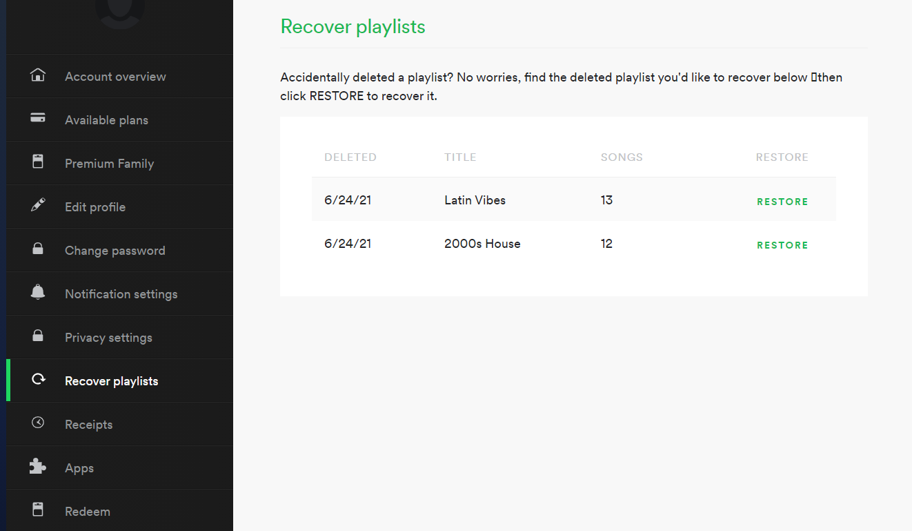 spotify recover playlist