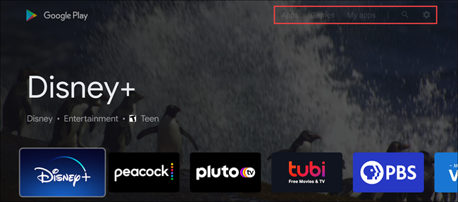 Разделы Play Store на Android TV